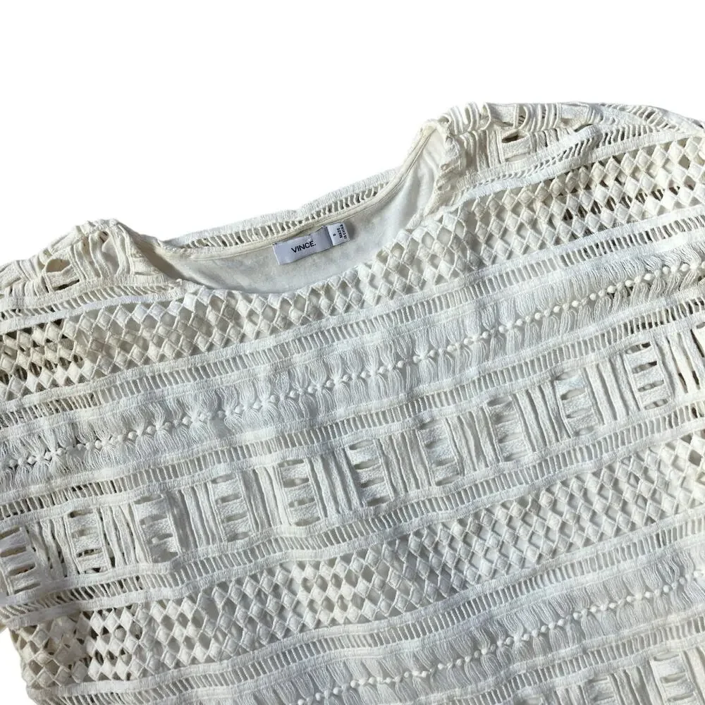 Vince Laser Cut Short Sleeve Top Size S Cream - Picture 3 of 5